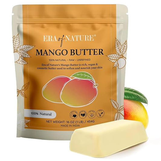 era of nature Organic Unrefined Raw Mango Body Butter Block 16oz - Moisturizing Mango Seed Raw Butter Bar for Skin & Hair, DIY Lip Balm Base, Cream, Soap & Lotion Making Supplies, Personal Skincare