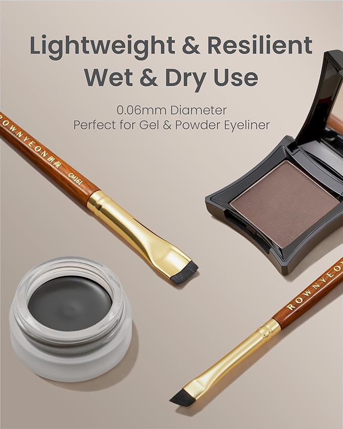 Desert Oak Series Precision Thin Eyeliner Brush - Dual-Ended Angled & Concave Tips for Winged Lines/Tightlining, Gel & Liquid Liner Compatible, Ebana Handle (CM 161)