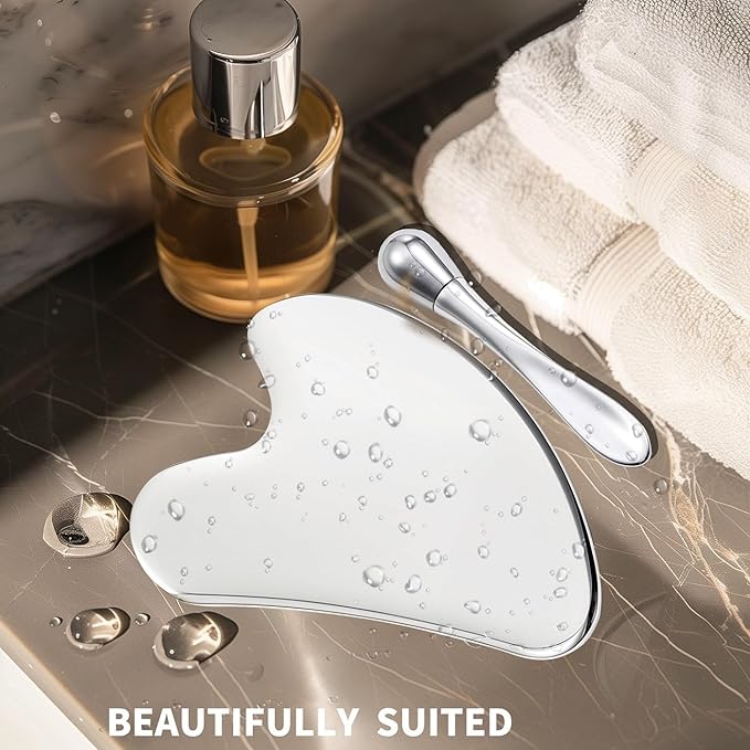 Stainless Steel GuaSha & Eye Cream Applicator Facial Tools, Metal Guasha for Face Neck, Eye Massager Tool, Lymphatic Drainage Face Massage Tool, Skin Care Gift