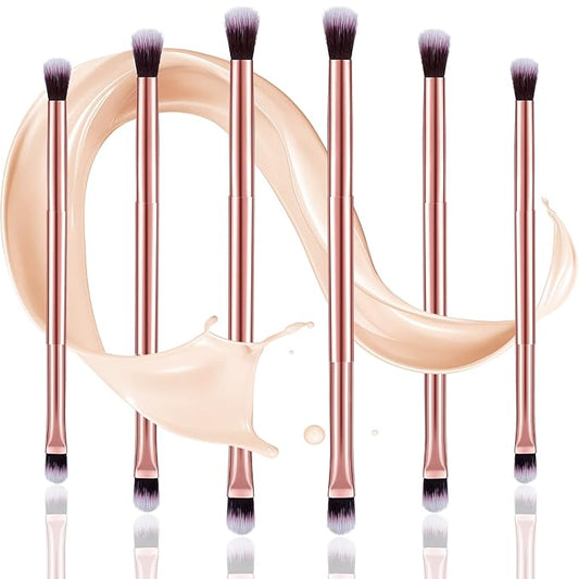 6 Pcs Eyeshadow Smudge Brush 2-in-1 Eyeshadow 2 Double Ended Make Up Brush Concealer Cosmetics Under Eye Small Soft Firm Pointed Foundation Makeup Applicator for Blending Eye Shadow Liner
