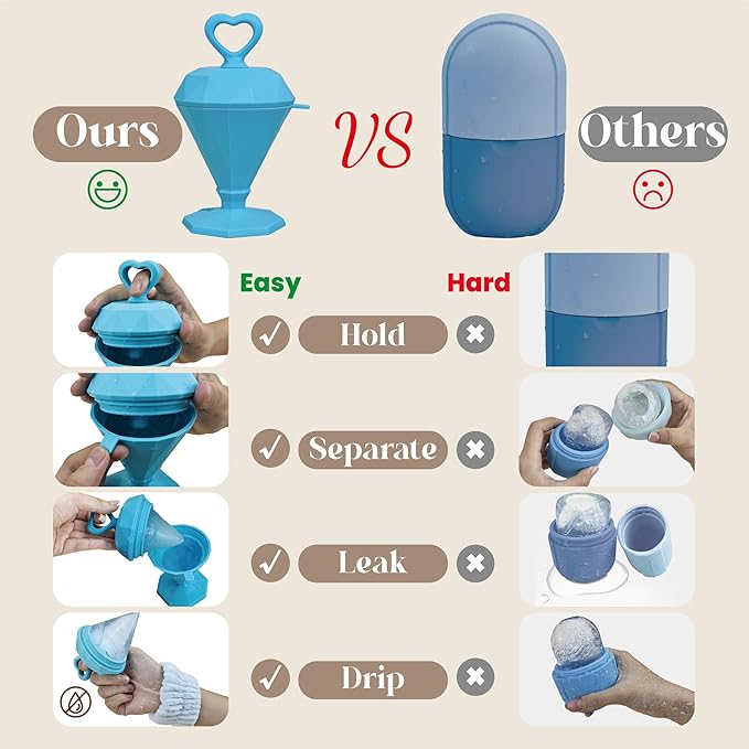 Rena Chris Ice Roller for Face: Diamond Ice Facial Roller, Reach Detailed Areas, De-Puff Eye Bags, Reusable Silicone Massage Ice Mold with Face Wash Wristband, Skin Care Tools for Women(Blue)