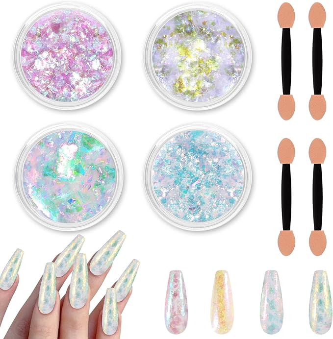 Allstarry 4 Colors Chameleon Flakes, Premium Sparkle Colorshift Pigment Powder for Epoxy Resin Slime Tumbler Making DIY Project Scrapbook Makeup Nail Art Paint Decoration