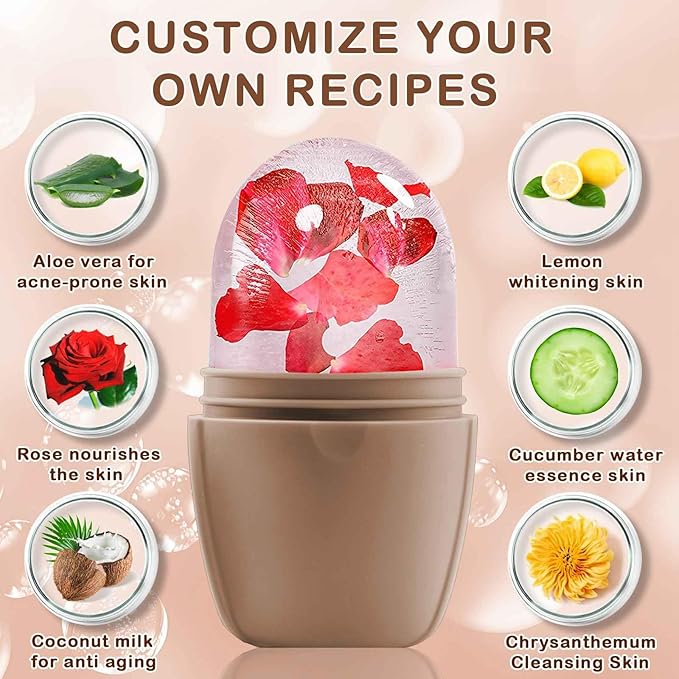 XHJRI Ice Face Roller Massager,Ice Cube Roller for Face, Eyes and Neck Naturally Conditioning and Skin Care,De-Puff Eye Bags,Reduce Migraine Pain,Reusable Massage Silicone Ice Mold (New Coffee)