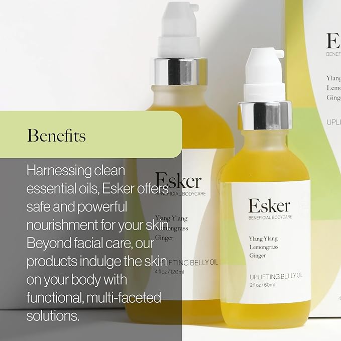 ESKER Natural Uplifting Belly Oil | (4.0oz) | Plant-Based Formulated with Antioxidants Promoting Deep Hydration and Cell Regeneration | Skin Stays Nourished and Resilient During Pregnancy