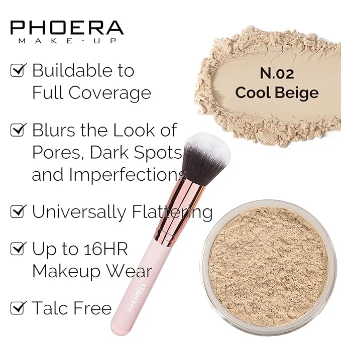 PHOERA Foundation, Full Coverage Foundation, PHOERA Primer, PHOERA Powder, PHOERA Makeup Set, Kabuki Makeup Brushes Foundation Brush Powder Brush,2 Pcs Makeup Sponge (104 Buff Beige + 105 Sand)