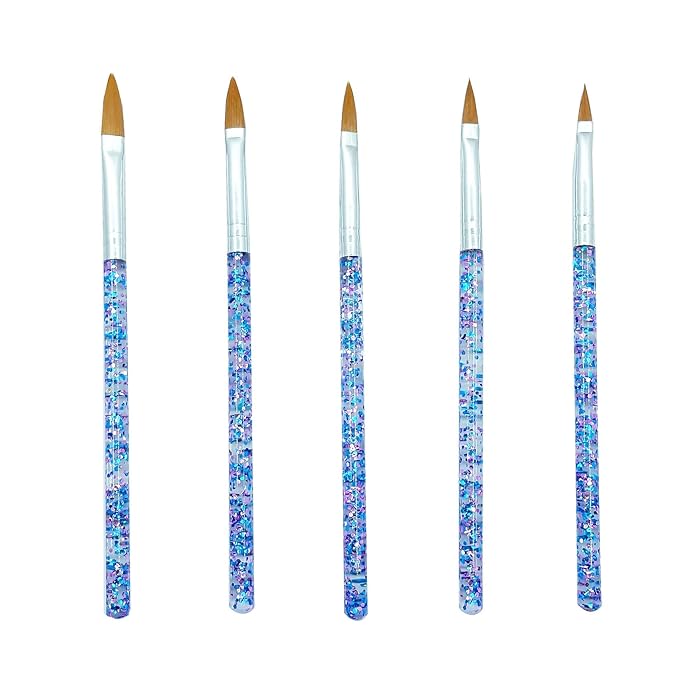 5pcs Nail Art Brushes Set, Nail Art Design Pen Painting Tools with Nail Extension Gel Brush, Nail Polish Brush, Builder Nail Gel Brush, Nail Dotting Pen Salon at Home Diy Manicure (Blue)