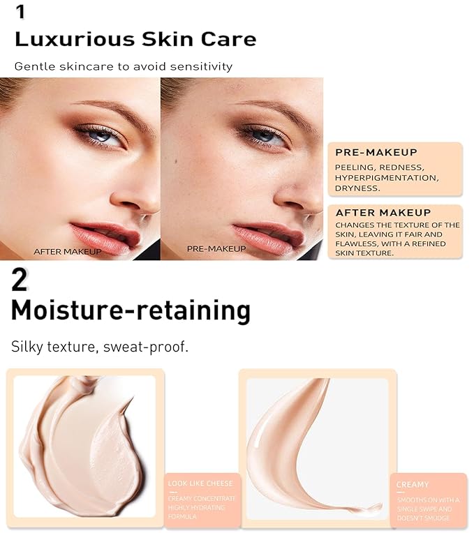 Mattte Liquid Concealer Foundation, Silky Foundation Mist Makeup, Breathable Blendable Lasting Formula, Moisturizing Repairing Makeup Primer, Flawless Smooth Creamy Nude Finish (#04)