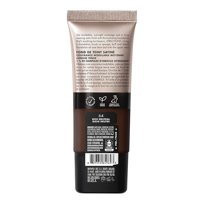 e.l.f. Soft Glam Foundation, Medium Coverage, Long-Lasting & Buildable Foundation For A Smooth, Satin Finish, Vegan & Cruelty-Free, 64 Rich Neutral