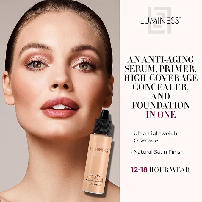 Luminess Air Silk4-In-1 Airbrush Foundation- Foundation, Shade 050 (.5 Fl Oz) - Sheer to MediumCoverage - Anti-Aging Formula Hydrates and Moisturizes - Professional Makeup Kit for Cordless Air Brush