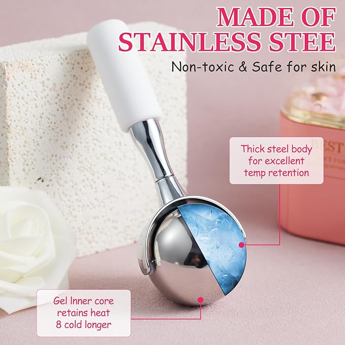 Cryo Sticks 360 Rotating Unbreakable Steel Ice Globes - Facial Skin Care Tools for Women - Ice Roller for Face & Eyes