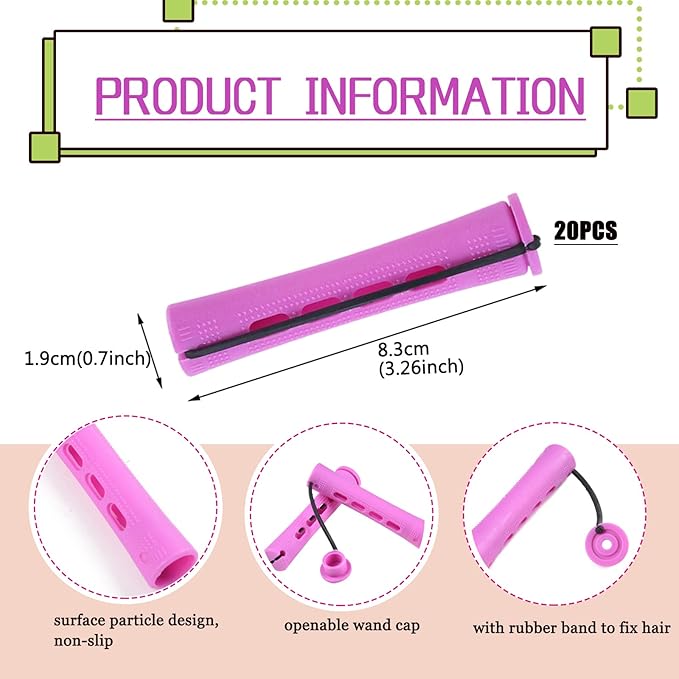 20pcs Women's Perm Rods Set for Natural Hair: 2 Sizes Cold Wave Hair Rollers for Curling and Styling All Hair Lengths - DIY Hairdressing Tools (Purple)
