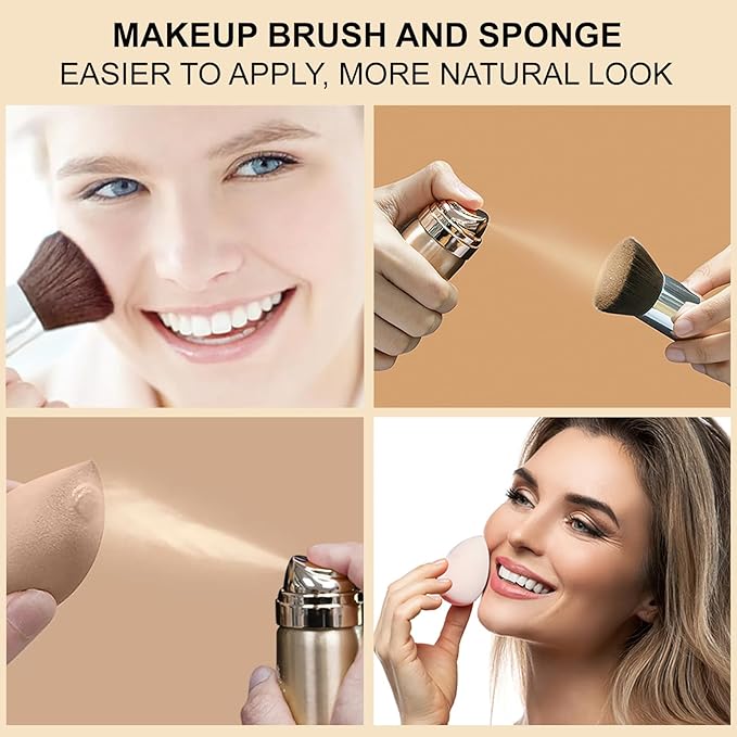 AirBrush Foundation Spray Set, Spray Foundation Makeup and Hydrating Face Primer Kit, Longwear Waterproof Liquid Matte Foundation Mist for Flawless Look, Brush and Sponge Include (#4 Warm Beige)