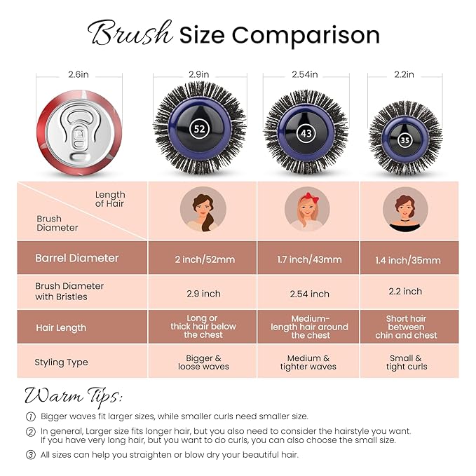 AIMIKE Nano Ionic Tech Large Round Brush, Ceramic Round Brush for Blow Drying, Styling and Boost Volume, Natural Wood Round Hair Brush, One Piece Design - 2 Inch/52mm