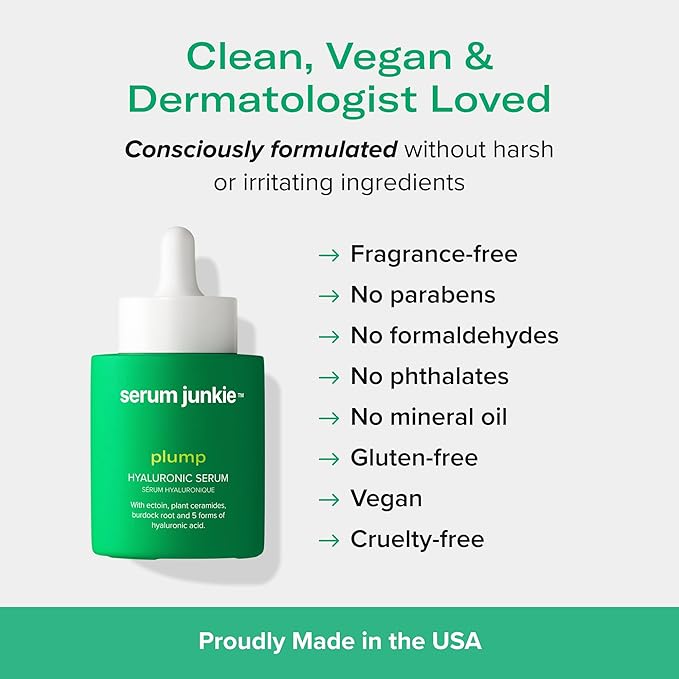 PLUMP Hyaluronic Acid Serum with 5D Hyaluronic Complex, Ectoin, Plant Ceramides, Vitamins B5 & E, Deep Hydration, Strengthens Skin Barrier, Fragrance-Free, 1 fl oz