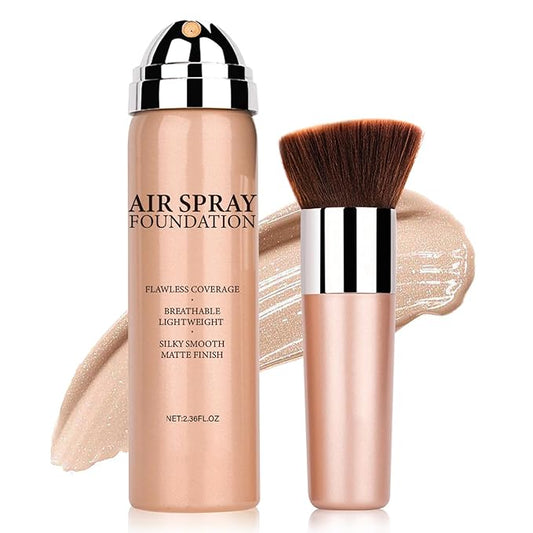 NVLEPTAP Airbrush Foundation Makeup Spray Silky Lightweight Full Coverage Foundation Face Air Cushion Foundation Set with Soft Makeup Brush - 03 Nude