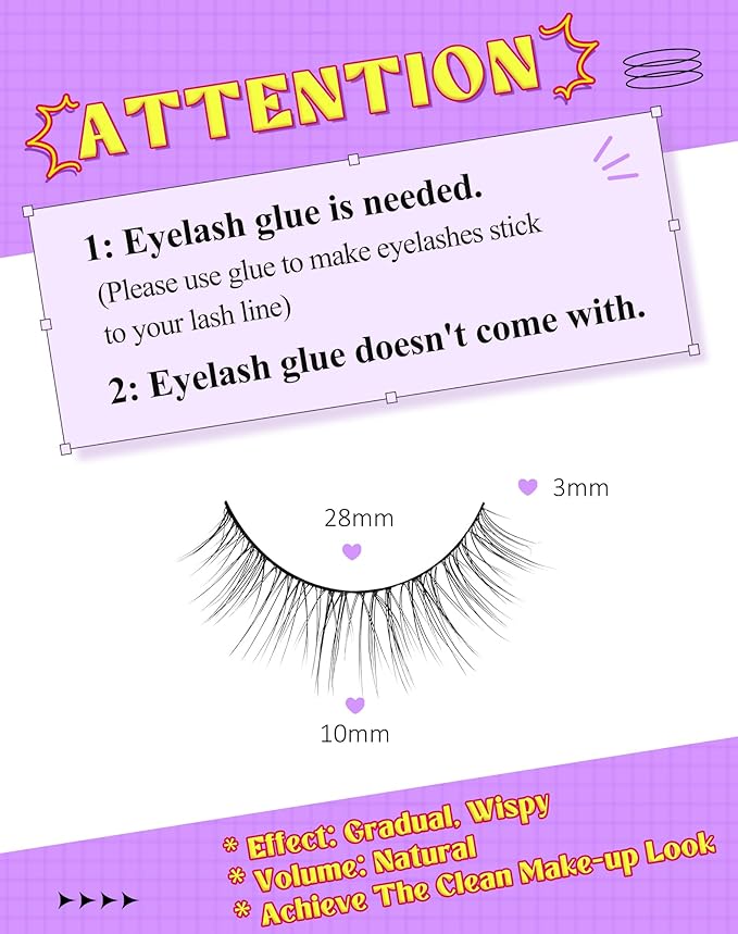 Onlyall Natural Lashes Wispy Lashes Natural Look False Eyelashes Natural Flared Eyelashes False Eye Lashes Soft Fluffy Lashes 7 Pairs DK32, Black