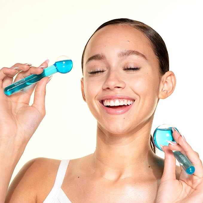 Pacifica Ice Roller Cryo Globes – Cooling Glass Facial Massager for Face, Eyes & Neck – Cold Therapy Beauty Tool for Puffy Eyes, Dark Circles, Redness, Wrinkles – Skin Care Gift for Women & Men