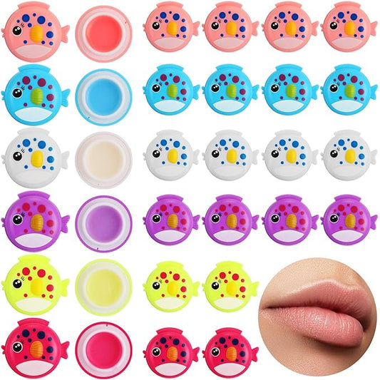 30 Pcs Fish Shape Lip Balm Under the Sea Party Favors Kids Fruit Flavored Lip Balm Ocean Party Favors Classroom Gift Exchange for Children Girls Women Men Students