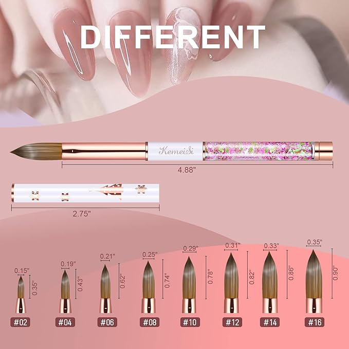 Acrylic Nail Brush Size 4,KEMEISI 100% Pure Kolinsky Nail Art Brushes Sturdy Handle Oval Shaped Acrylic Powder Nail Design Tools for Professional Manicure DIY Home Salon (White)