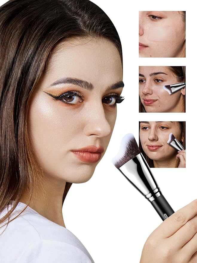 EIGSHOW Foundation Brush with Wave Shaped Head for Liquid, Cream, Powder Blending Cheekbones Jawline, Large Premium Dense Synthetic Bristles (F659)