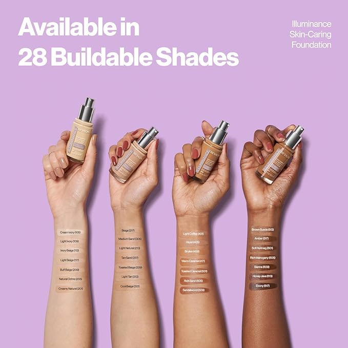 Revlon Illuminance Skin-Caring Liquid Foundation, Hyaluronic Acid, Hydrating and Nourishing Formula with Medium Coverage, 409 Brulee (Pack of 1)