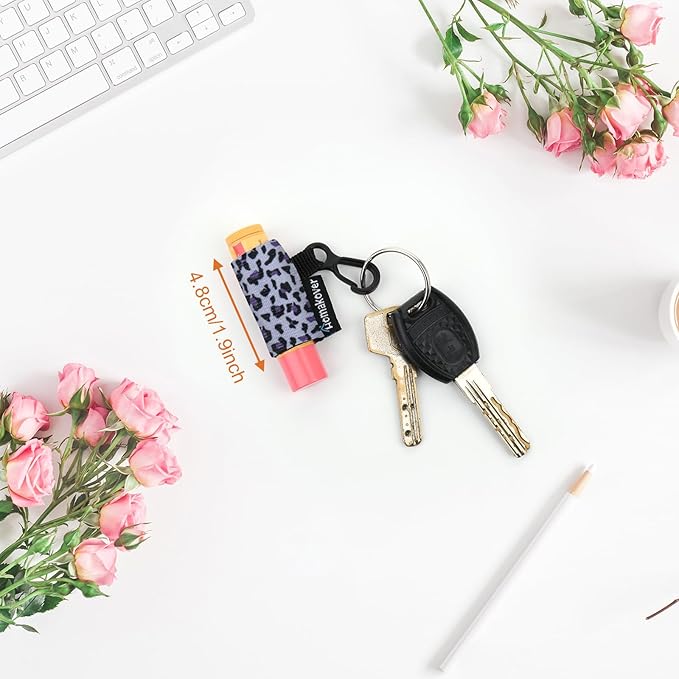 4 Pack Keychain Chapstick Holder, Leopard Pattern - Elastic Band, Fits Most Standard Lip Balm, Quick-Release Clip, Unisex-Adults