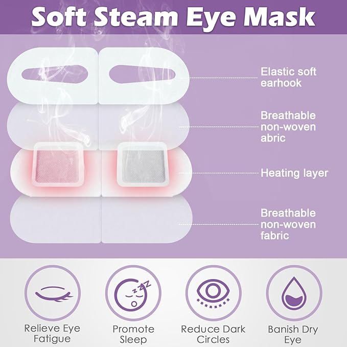 50 Packs Steam Eye Mask for Dry Eyes Spa Warm Sleep Eye Mask Self Heating Disposable Eye Masks for Home Office Travel Eyestrain Relieve (Lavender Scent)