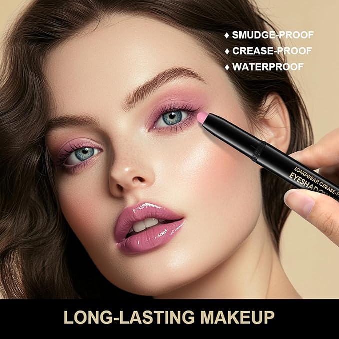 Eyeshadow Stick, Shimmer and Matte Cream Eye Shadow Brightener Sticks Eyeliner Pencil Crayon, Waterproof Long Lasting Eye Highlighter Stick Makeup,0.056 Oz(#3-Desert)