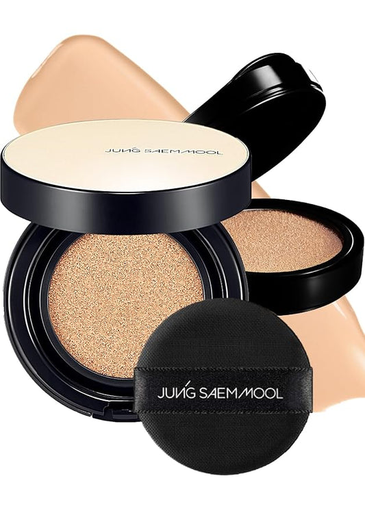 JUNG SAEM MOOL Essential Skin Nuder Longwear Cushion 0.98 Fl Oz (Light), Refill Included, 24H Lasting Cushion Foundation with High Coverage, Semi-Matte Natural Finish, Korean Foundation Makeup