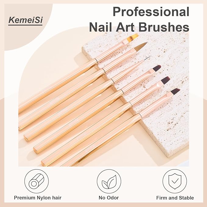 6Pcs Nail Art Brush Set - Nail Design Tool Including Nail Liner Brush, Ombre Brush, Nail Gel Polish Painting Brush Drawing Pen for Home Use and Professional Nail Salon