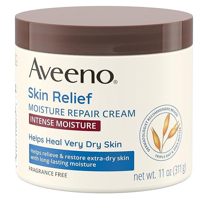 Aveeno Skin Relief Intense Moisture Repair Body Cream with Triple Oat & Shea Butter Formula, Helps Relieve & Restore Extra-Dry Skin with Long-Lasting Moisture, Fragrance-Free, 11 oz