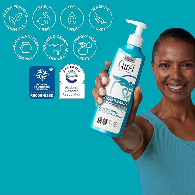 Curel Hydra Therapy Itch Defense Moisturizer and Body Wash Set, Wet Skin Lotion + Curel Itch Defense Calming Daily Cleanser, Body Wash, for Dry, Itchy Skin, 12 oz & 10 oz, Pack of 2