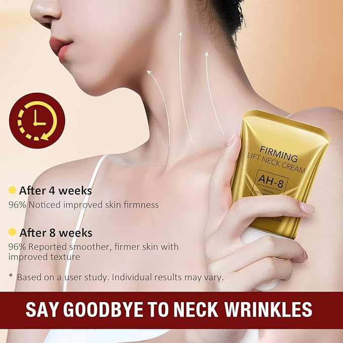 AH-8 Firming Neck Cream with Roller - Anti-Aging Moisturizer for Neck & Chest - Lifts, Tightens, Deeply Hydrates, Reduces Fine Lines & Wrinkles - For Crepey, Sagging Skin - 4.23 fl.oz