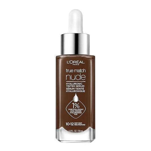 L'Oreal Paris True Match Nude Hyaluronic Tinted Serum Foundation with 1% Hyaluronic acid, Very Deep 10-12, 1 fl. oz.