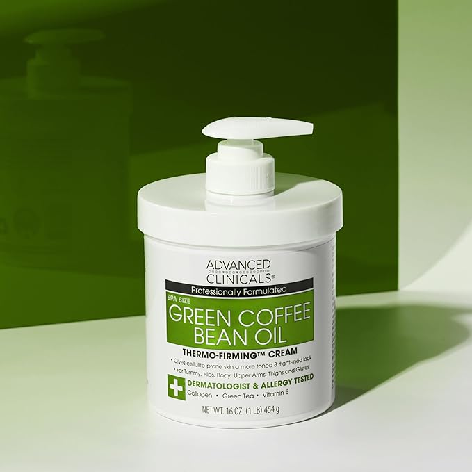 Advanced Clinicals Green Coffee Bean Thermo Firming Body Cream | Anti Cellulite Cream | Caffeine Body Lotion Moisturizer To Firm, Tighten, & Hydrate Look Of Legs, Arms, Tummy, Butt, & Thighs, 16 Oz