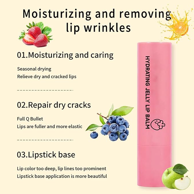 4 Colors Hydrating Jelly Lip Balm,Instantly Hydrate Lips Tinted Moisturizing Lip Balm For Dry Lips,Conditioning & Nourishing Lip Care Lip Moisturizer Fruit Lip Oil Jelly Lipstick (Blueberry)