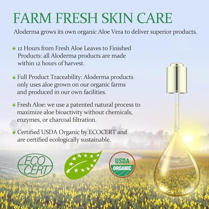 Aloderma 99% Organic Pure Aloe Vera Gel Made within 12 Hours of Harvest, 17.6oz Value Pump, Lightweight Non-Sticky Aloe Vera Gel for Sunburn Relief, Natural, Soothing Aloe Vera for Face & Hair