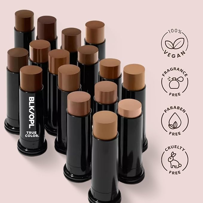 BLK/OPL Skin Perfecting Foundation Stick, SPF 15 Buildable & Blendable Face Foundation Makeup with Matte Finish - Full Coverage, Color Correcting & Sculpting - Hypoallergenic (Ebony Brown)