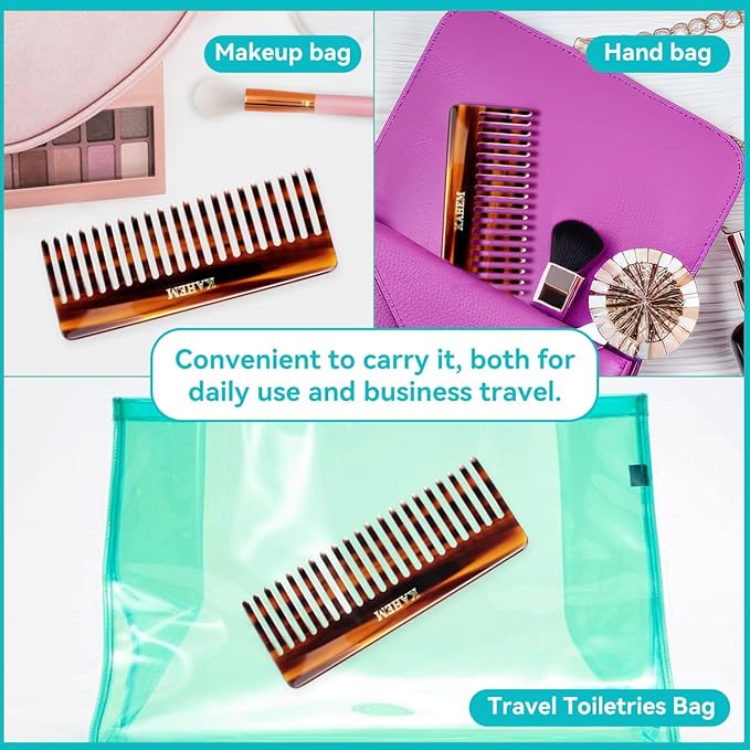 2-Piece Set Handcrafted Acetate Wide Tooth Combs - 6.29" Premium Detangler for Women, Men & Kids, Ideal for Curly, Long & Short Hair - Professional Quality for Wet/Dry Use