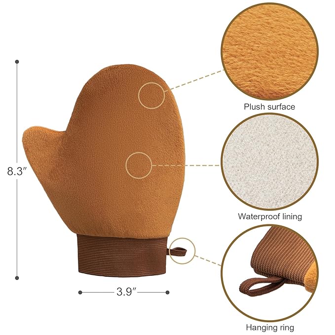 Self Tanning Brushes- Blend & Blur Extra Large Body Makeup Brush & Tanning Mitt, 2 Pcs, Kabuki Body Brush Applicator for Tan, Foundation, Self Tanner Glove for Application, Mousse, Lotion (Rose Gold)