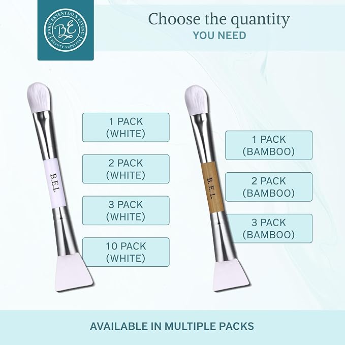 Bare Essentials Living Clay Face Mask Brush (3 Pack, White) Dual Soft Silicone Face Mask Applicator Brush Tool, Great Facial Essentials, Moisturizer Applicator & Skincare Brush for Facials