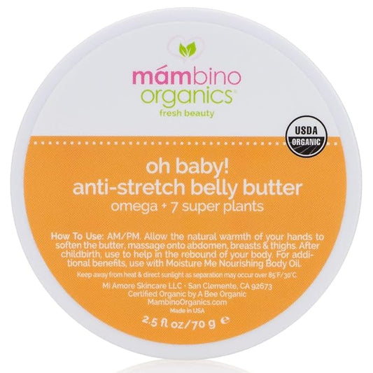 Mambino Organics Oh Baby! Belly Butter – Organic Stretch Mark Cream for Pregnancy with Dutch Shea & Cocoa Butter – Vitamins, Omegas for Elasticity – Vegan Cruelty-Free Maternity Care, 4 fl oz
