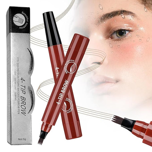 2025 New Magic Eyebrow Pencil, 3D Waterproof 4 Tipped Precise Brow Pen Microblading Eyebrow Pencil Contouring Pen Fine Stroke Microblading Creates Natural (Red Brown)