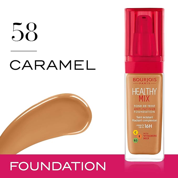 Bourjois Healthy Mix Anti-Fatigue Medium Coverage Liquid Foundation 58 Caramel, 30ml