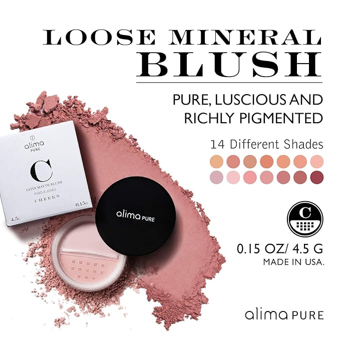 Alima Pure Loose Mineral Blush - Powder Makeup for Cheeks, Satin Matte Finish, Pink Blush, Talc Free, Vegan .15 oz/ 4.5 g