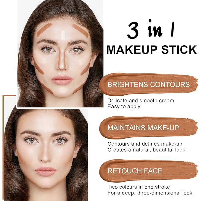 6 Colors Cream Contour Stick Makeup Contour Kit,Double-ended Cream Bronzer for Sculpt, Highlighter and Blush Stick Makeup Kit, Matte & Dewy Finish (SET C)