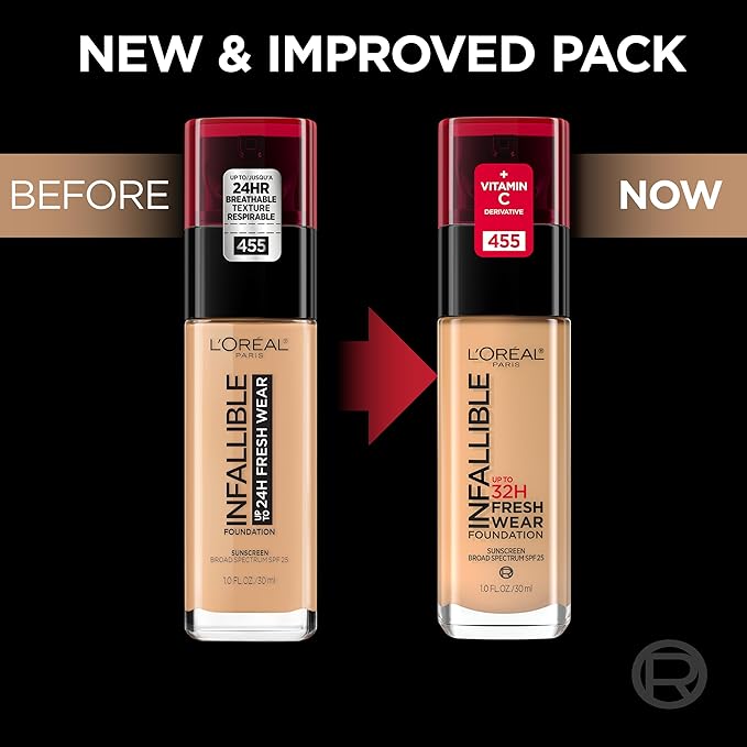 L'Oreal Paris Makeup Infallible Up to 32 Hour Fresh Wear Lightweight Foundation, 486 Toasted Almond, 1 Fl Oz, Packaging May Vary