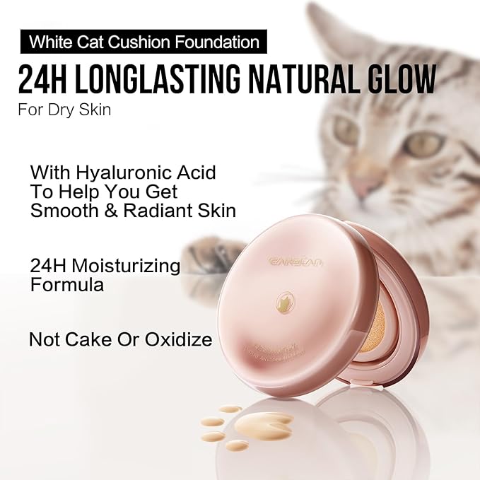 Moisture Air Cushion Cream Face Foundation Makeup, Lightweight, Full Dewy Coverage, Builable Glow, Finish Foundation with Hyaluronic acid, P02 Fair For Dry Skin (Refill Included)