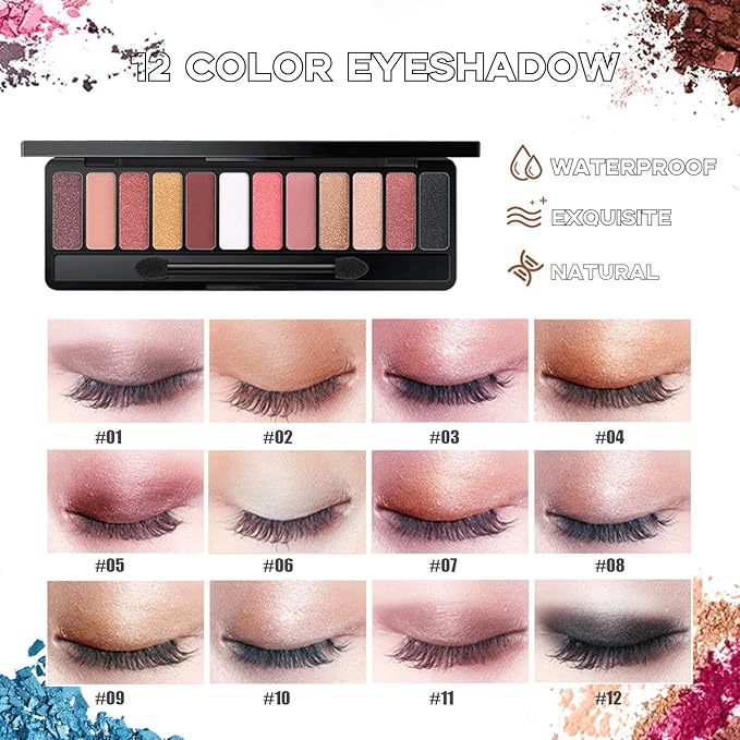 All in One Makeup Kit for Women Full Kit, Includes 12 Colors Eyeshadow Palette, Lash Mascara, Liquid Eyeliner, Eyebrow Powder, 5 Pcs Makeup Brush and Cosmetic Bag, Makeup Gift Set for Women & Teens