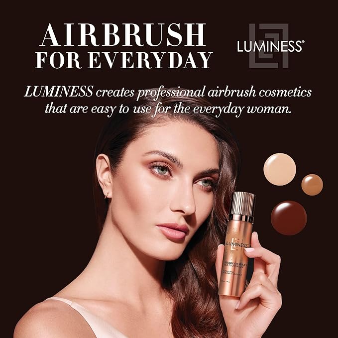 LUMINESS Airbrush Spray Silk Foundation Starter Kit - Deep Rich - Foundation, Primer & Dual-Sided Angled Buffing Brush - Medium, Buildable Coverage, Anti-Aging Formula Hydrates & Moisturizes